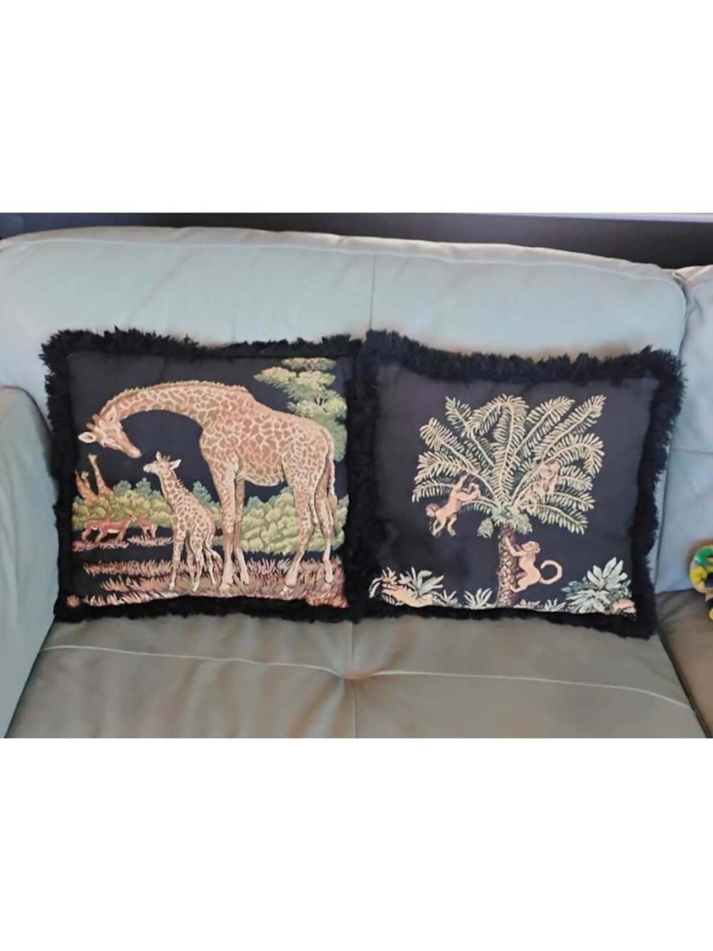 Safari Animal Accent Pillows Giraffe Monkey Black Tapestry 16" Ashford Court - Picture 2 of 9